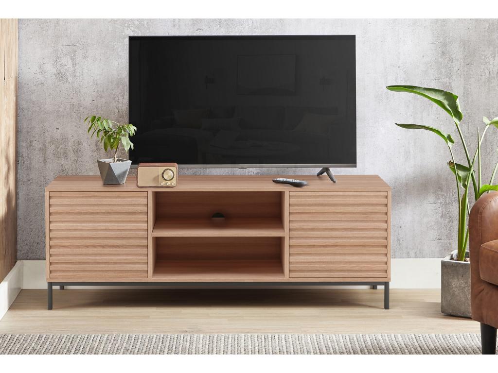 Luxameub - TV stand with 2 doors and 2 open compartments in oak-effect particleboard KSKN48013