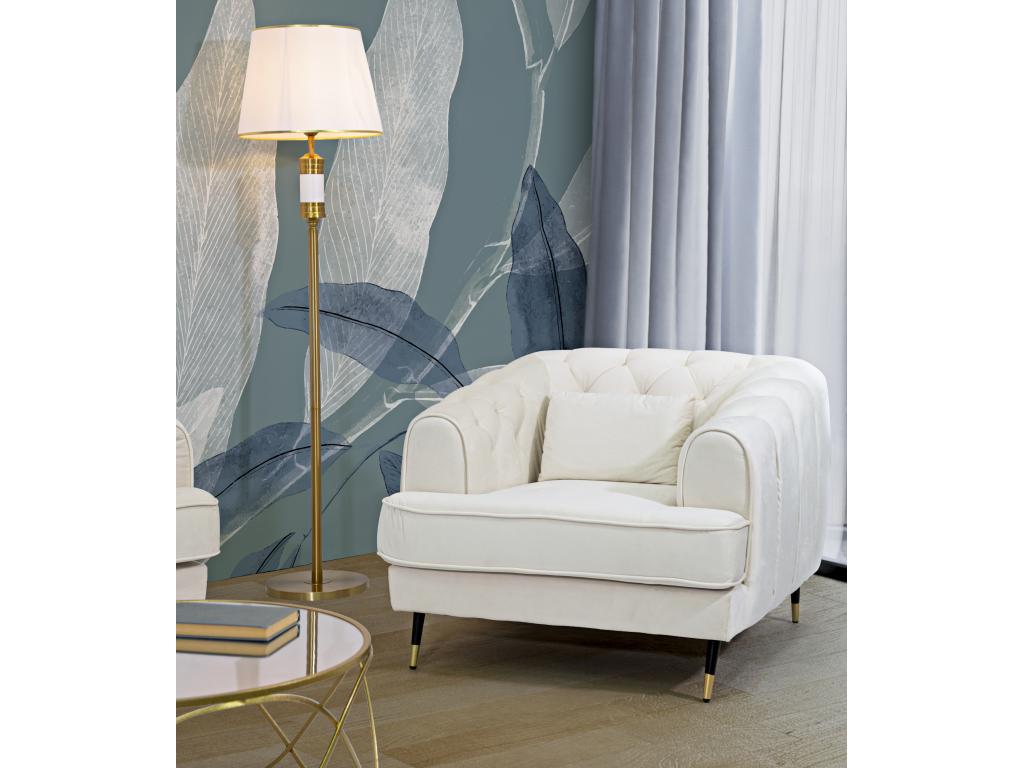 Beige polyester armchair with wood and metal legs, 93x86x71 cm, DSLE06014