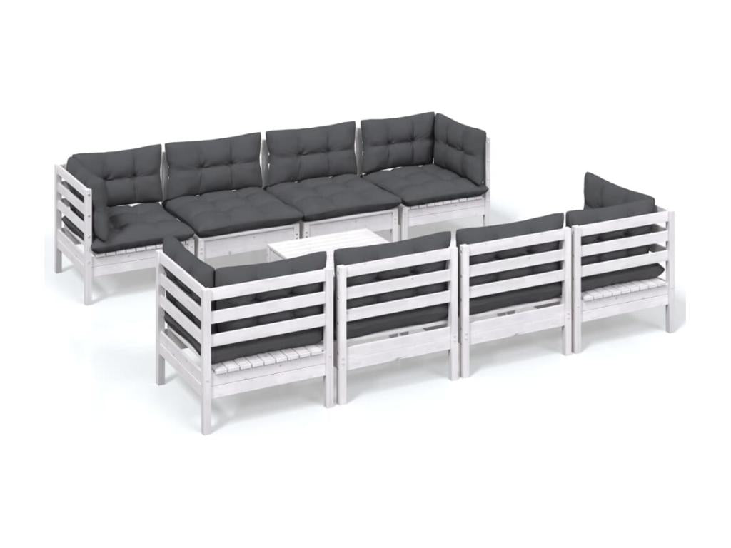 9-piece garden furniture set with cushions, solid pine wood FUBO94387