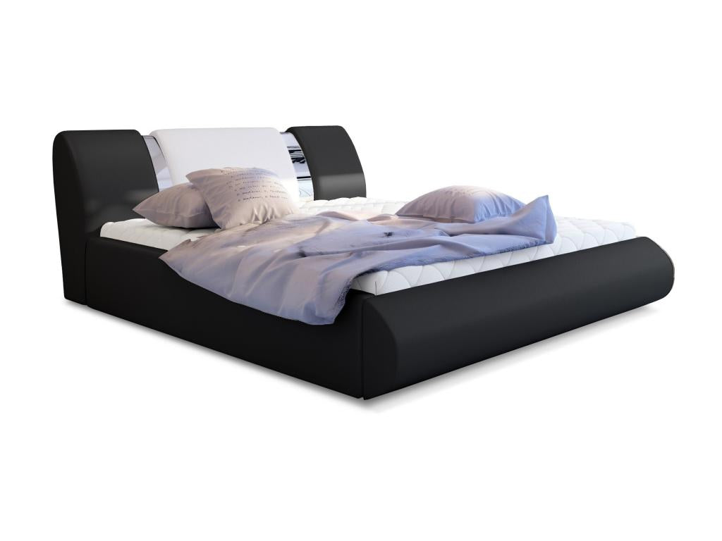 Luxameub ZGVO64806 180x200 Storage Bed in Black and White Faux Leather and Chrome Metal