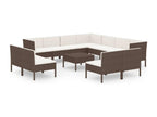 12-piece garden furniture set with cushions, brown woven resin, HXJG65885