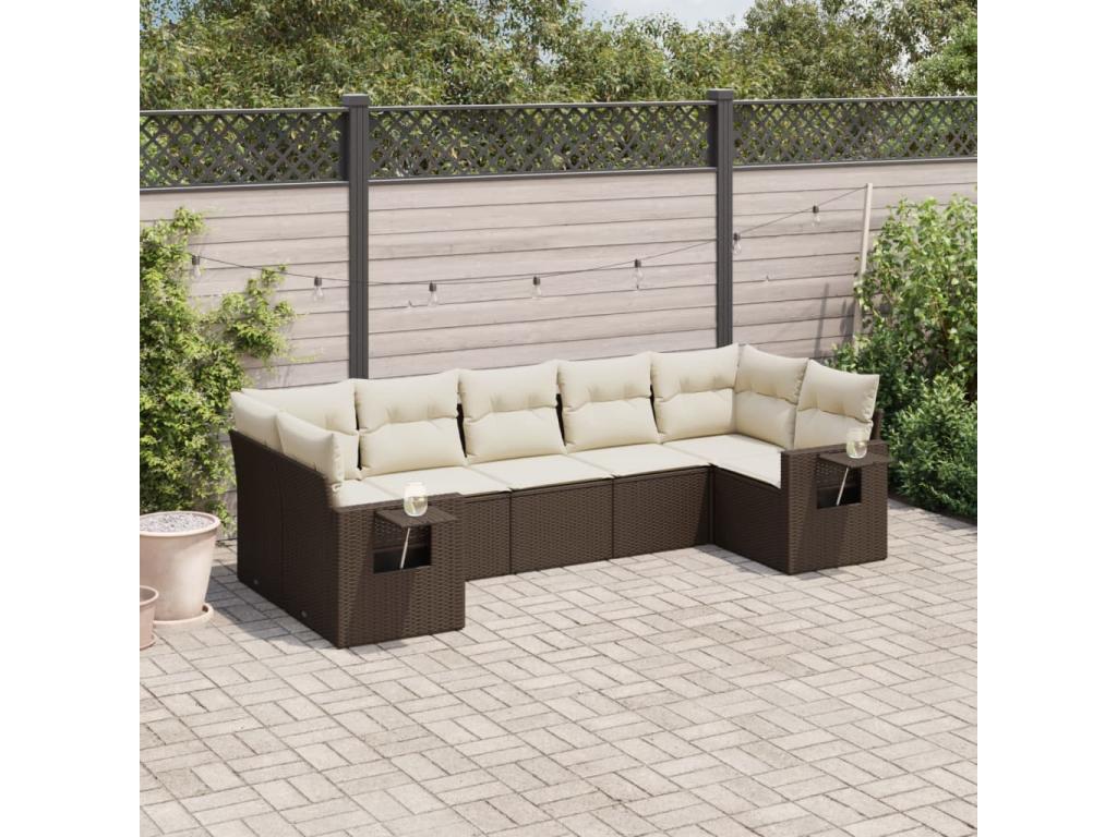 Garden furniture set with cushions, 7 pieces, brown woven resin, IVWU83563