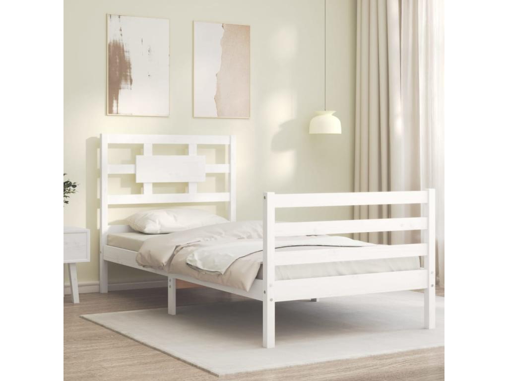 White bed frame and headboard 100x200 cm solid wood TUCA76677