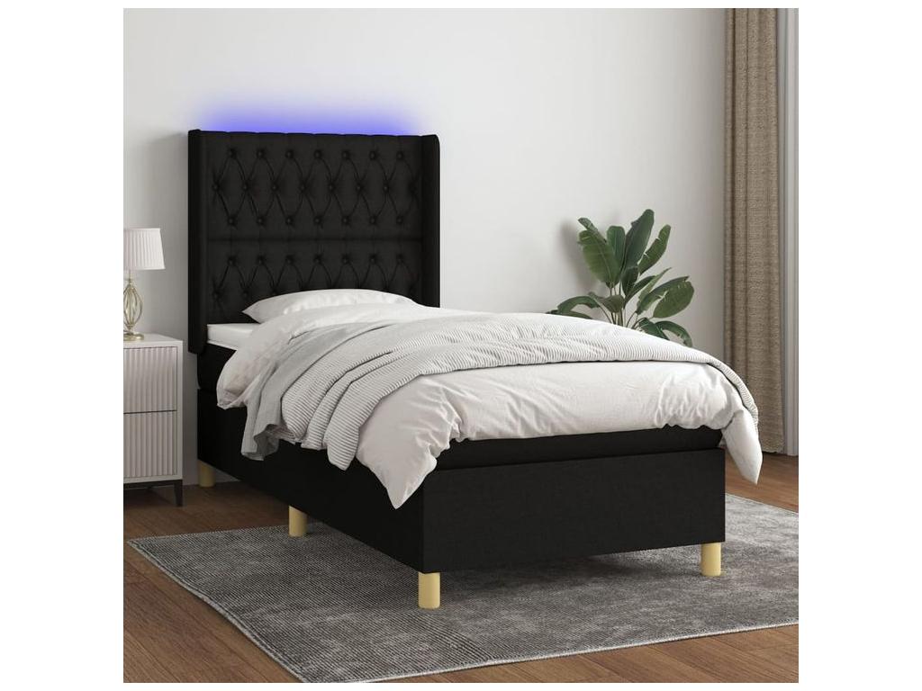 Luxameub bed base with mattress and LED, Black 90x200 Fabric EMOH52146