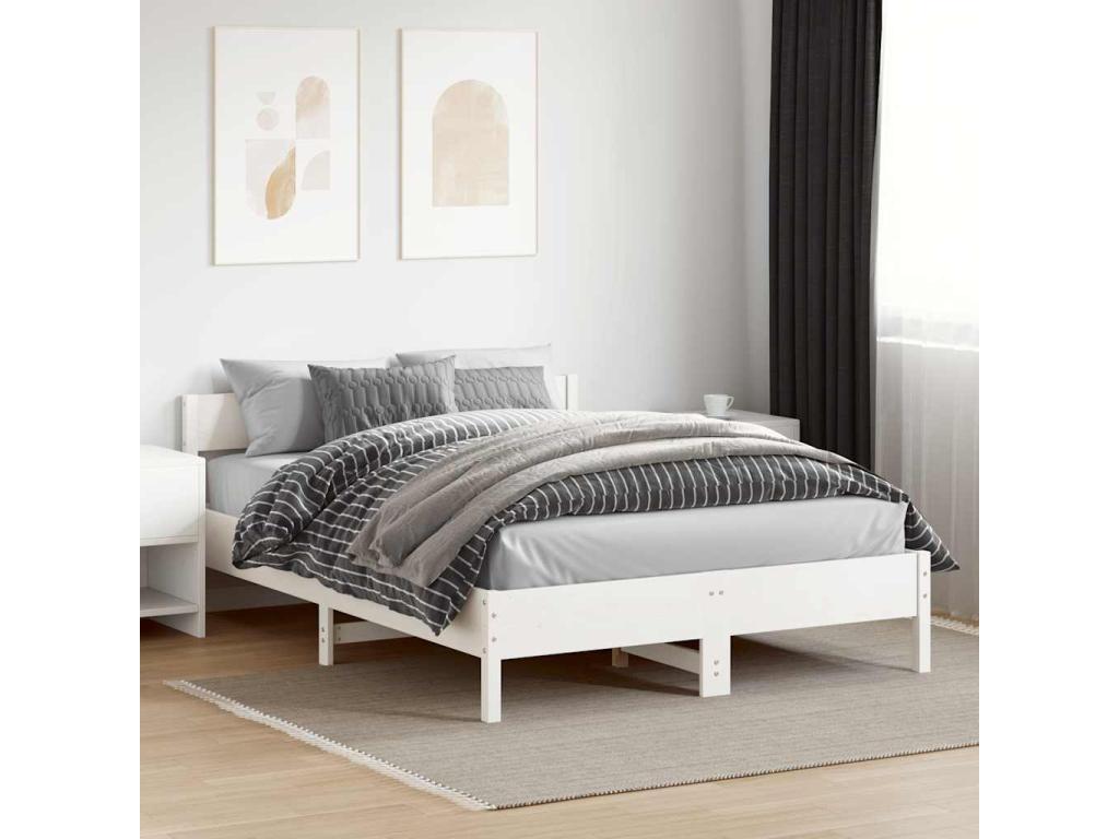 Bed frame without mattress, white, 150x200 cm, solid pine wood, DJGQ76311