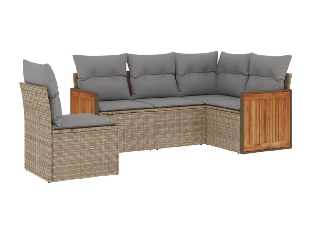 5-piece garden furniture set with cushions, beige woven resin BWNF68759