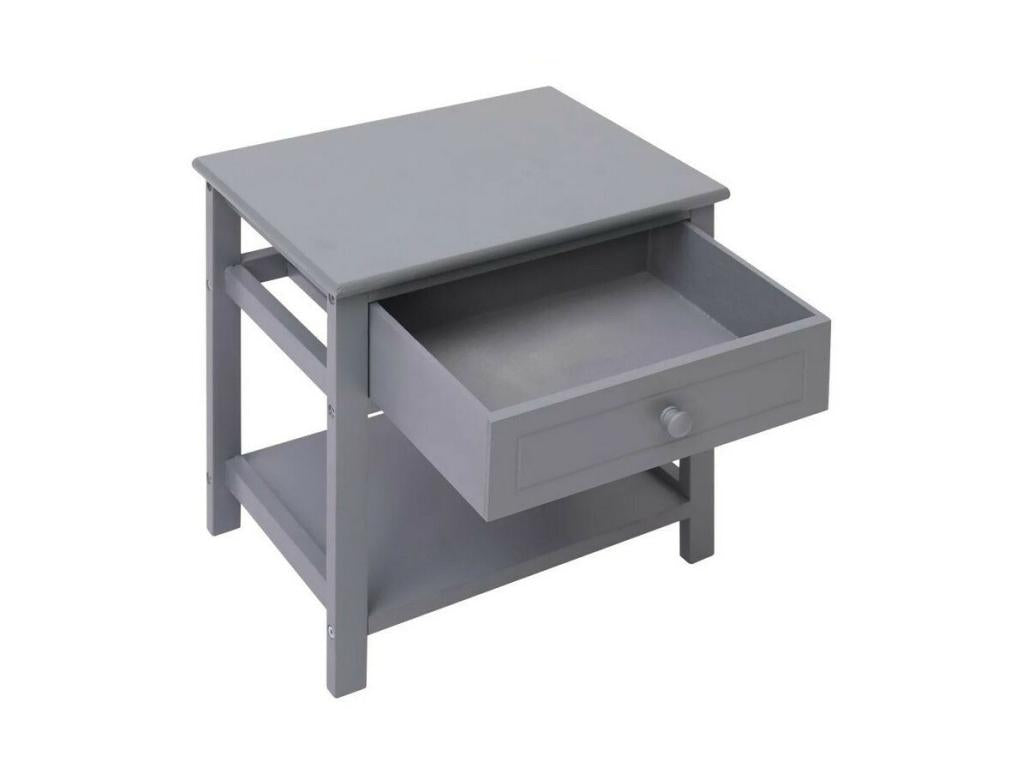 Luxameub LKRI26681 Solid Paulownia Grey Bedside Table with 1 Drawer