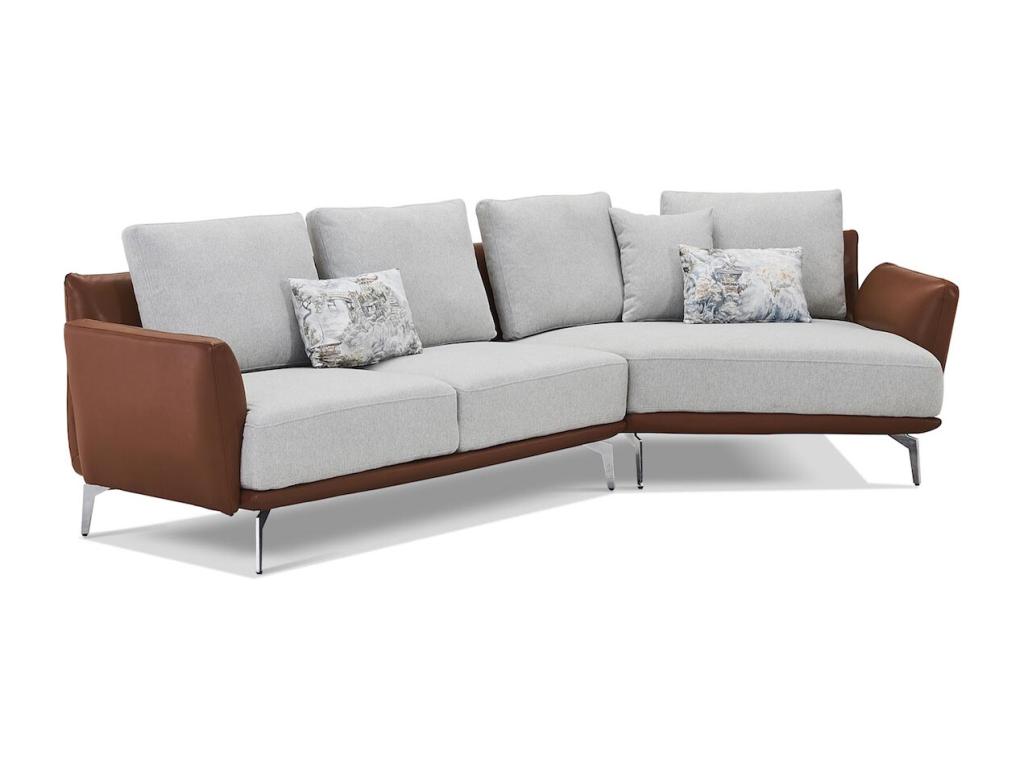 Luxameub Right-Hand Corner Sofa in Fabric - Light Grey and Brown - Left Corner LGCZ83582