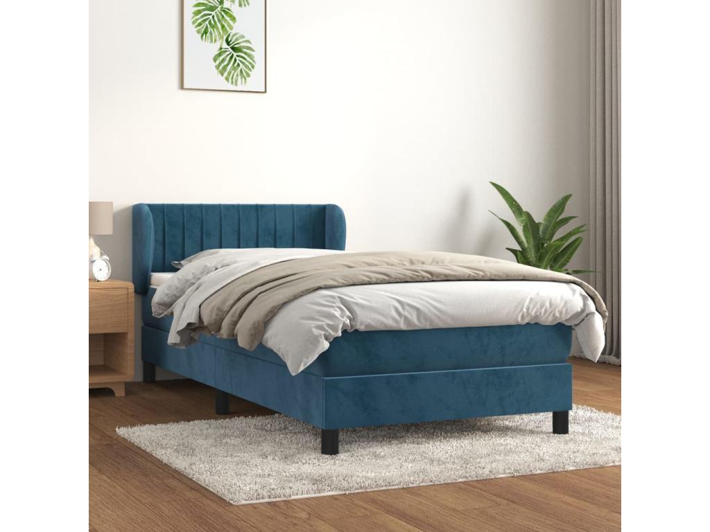 Upholstered bed base with mattress, dark blue, 100x200 cm, GYHR54115