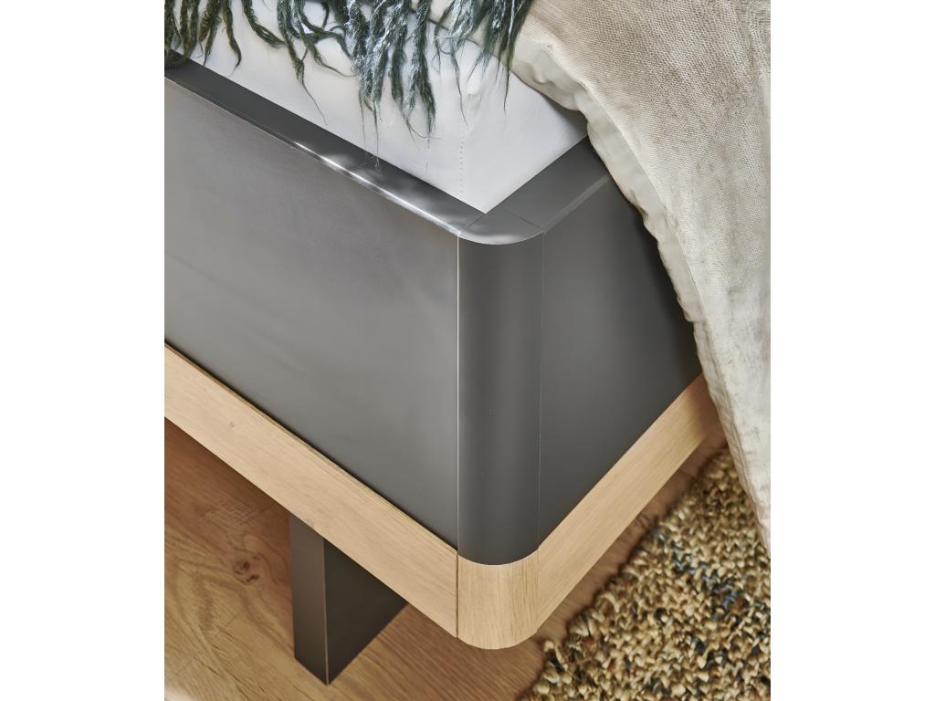 Cosymeub Size 160x200 cm double adult bed with 2 bedside tables in graphite/oak effect, Cosymeub GXWL58640