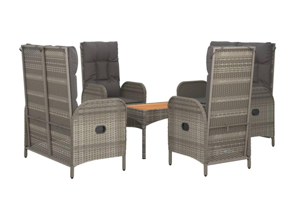 5-piece garden dining set with grey resin wicker cushions RGYO49341