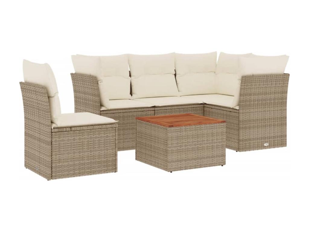 6-piece garden furniture set with cushions, beige woven resin, UZUK02378