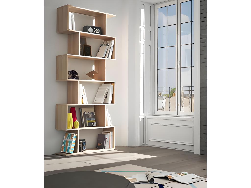Multipurpose shelf in melamine-coated particleboard, matte white and oak finish - Height 192 x Length 80 cm x Depth 24 cm XXWZ88364