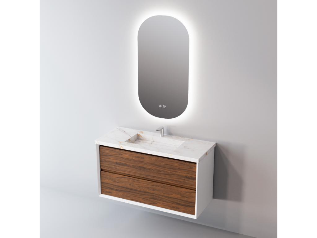 Bathroom vanity unit with countertop basin, Storm White porcelain stoneware, 2 drawers, W80 x H54 x D45 cm, Matte White/White lacquer, PINPAI PSYB09589