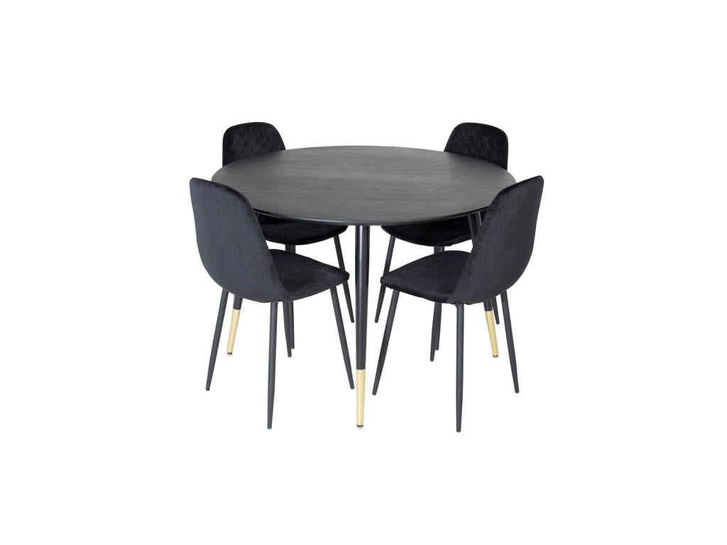 Luxameub 115BLBR set: black table and 4 Luxameub black velvet chairs. WWXA30785