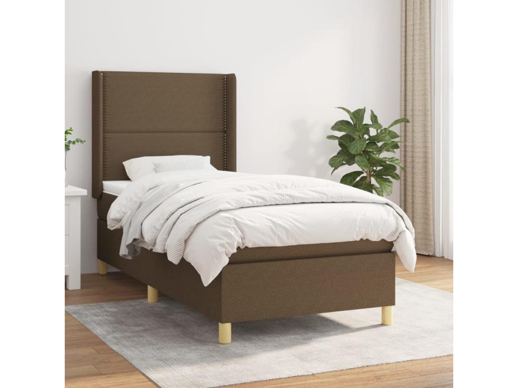 Upholstered bed base with mattress, dark brown, 100x200 cm ICBV24182
