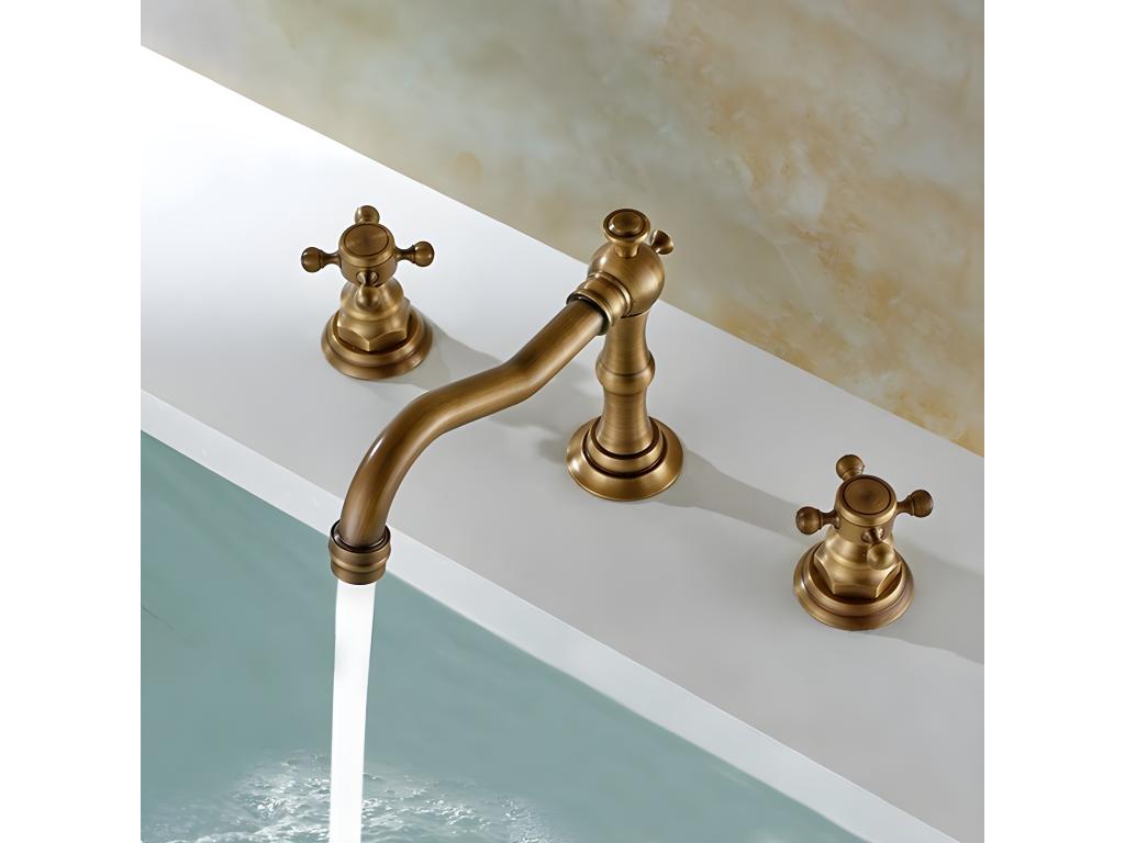 Antique-style deck-mounted basin mixer tap - Bronze AGHB38496