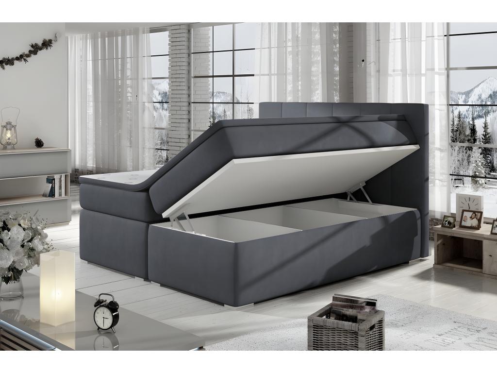 Complete box spring set including headboard, bed base, mattress, and mattress topper - Luxameub - dark grey luxury fabric - 140x200 cm BXWA07128