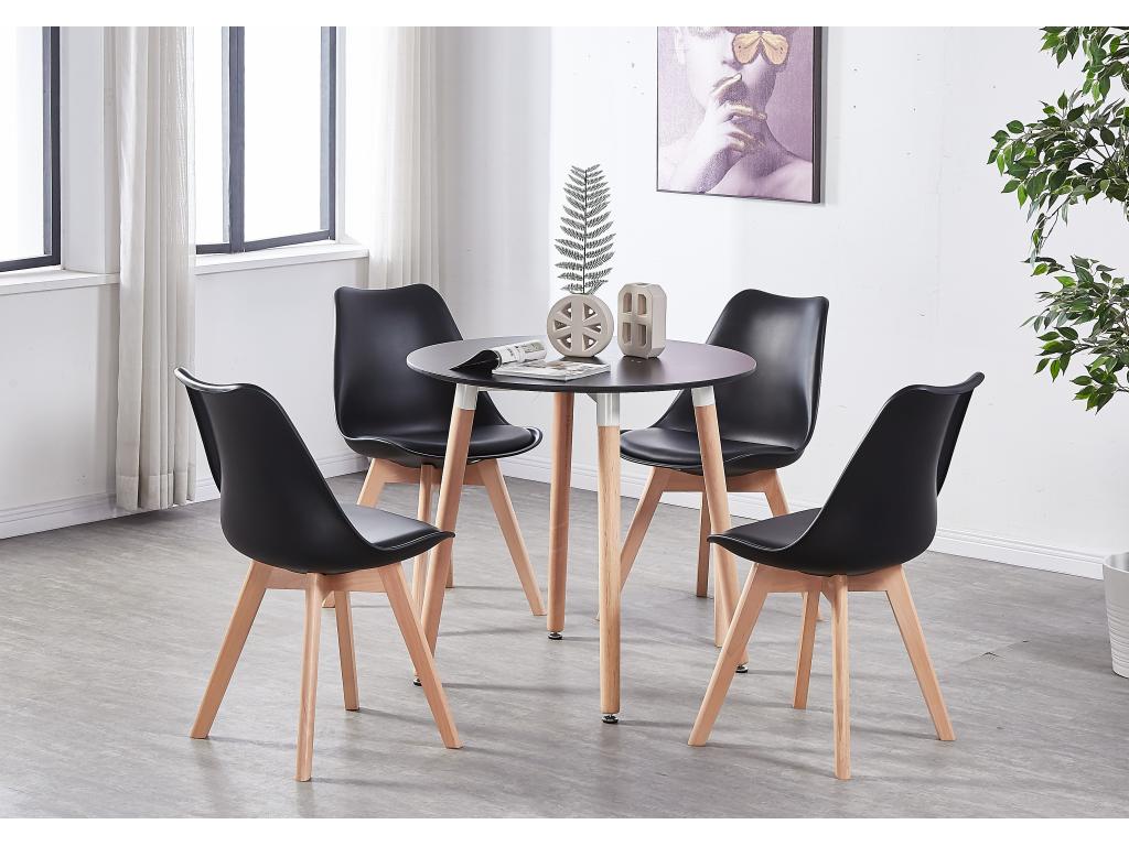 Luxameub - Dining Room Set - Round Black Table and 4 Black Scandinavian Chairs OEGN14040