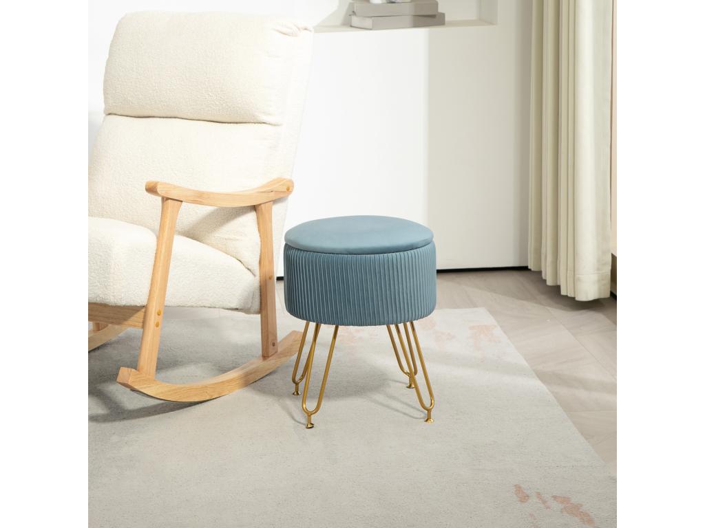 Luxameub style storage pouf - gold steel hairpin legs, light blue velvet seat ETSE75113