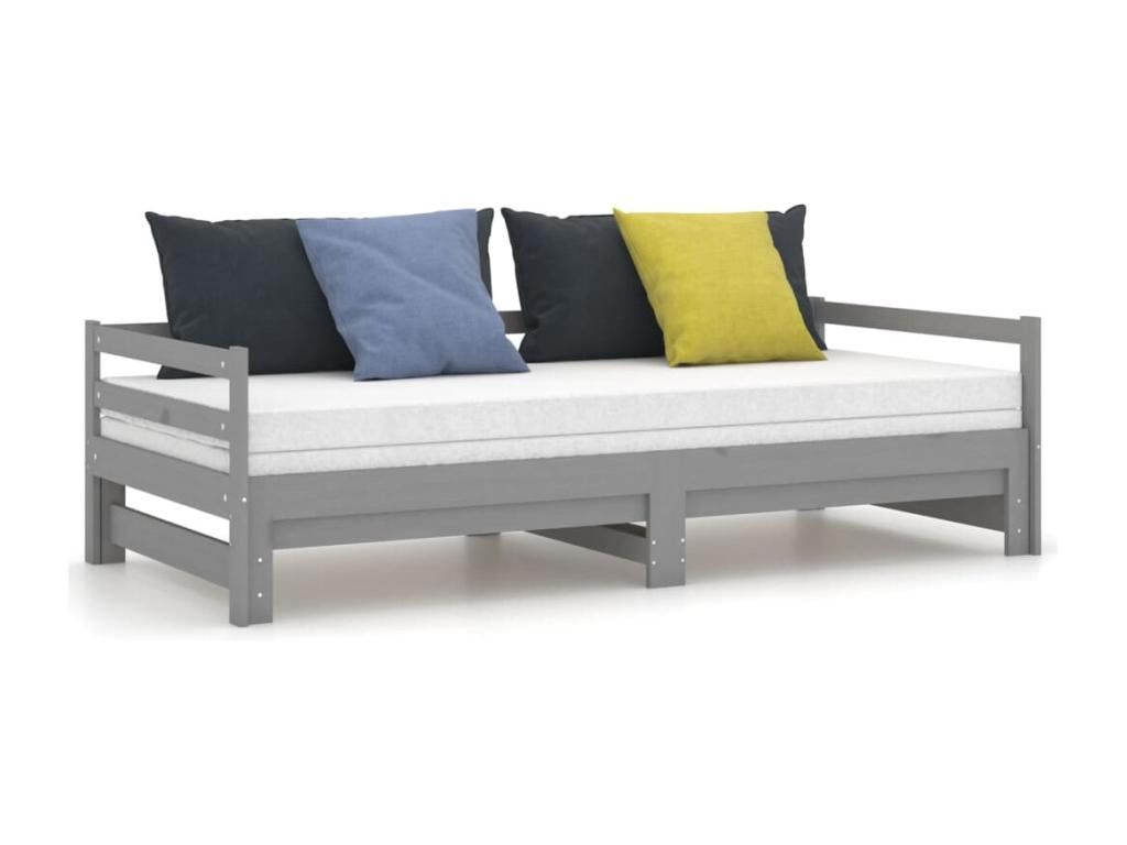 Sliding bed Grey Solid pine wood 2x 90x200 cm KXHZ61933