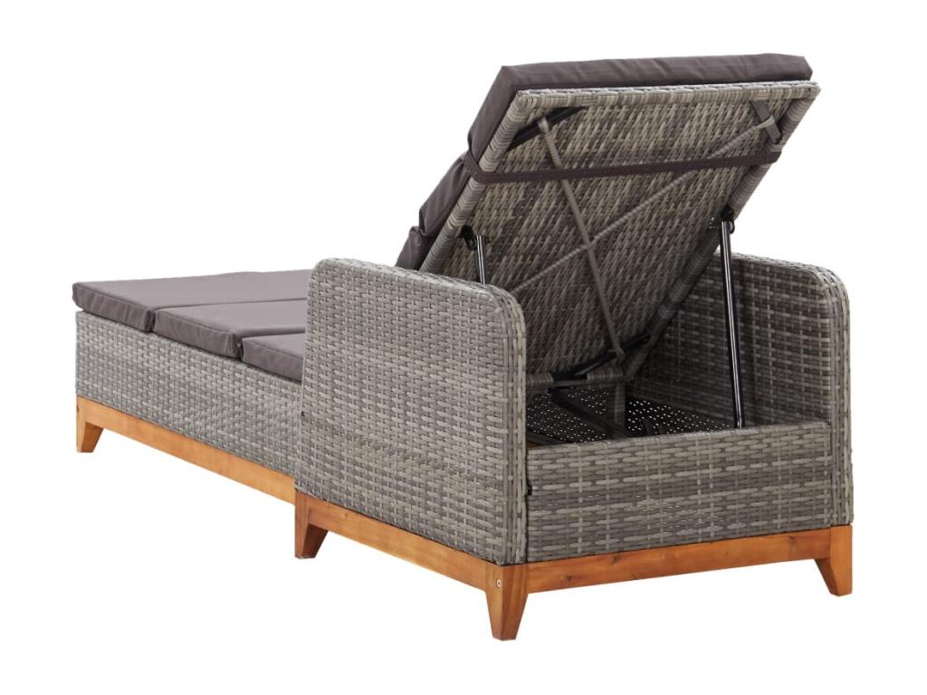 Cosymeub Solid Wood and Woven Resin Chaise Lounge, Grey, UHYW92859