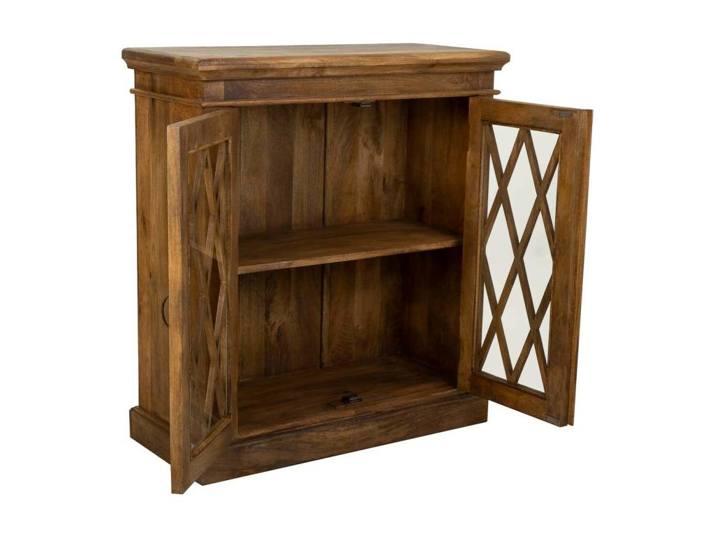 Hand-finished wood and glass hall with 2 brown doors, 90x40x100 cm, GQOW06297