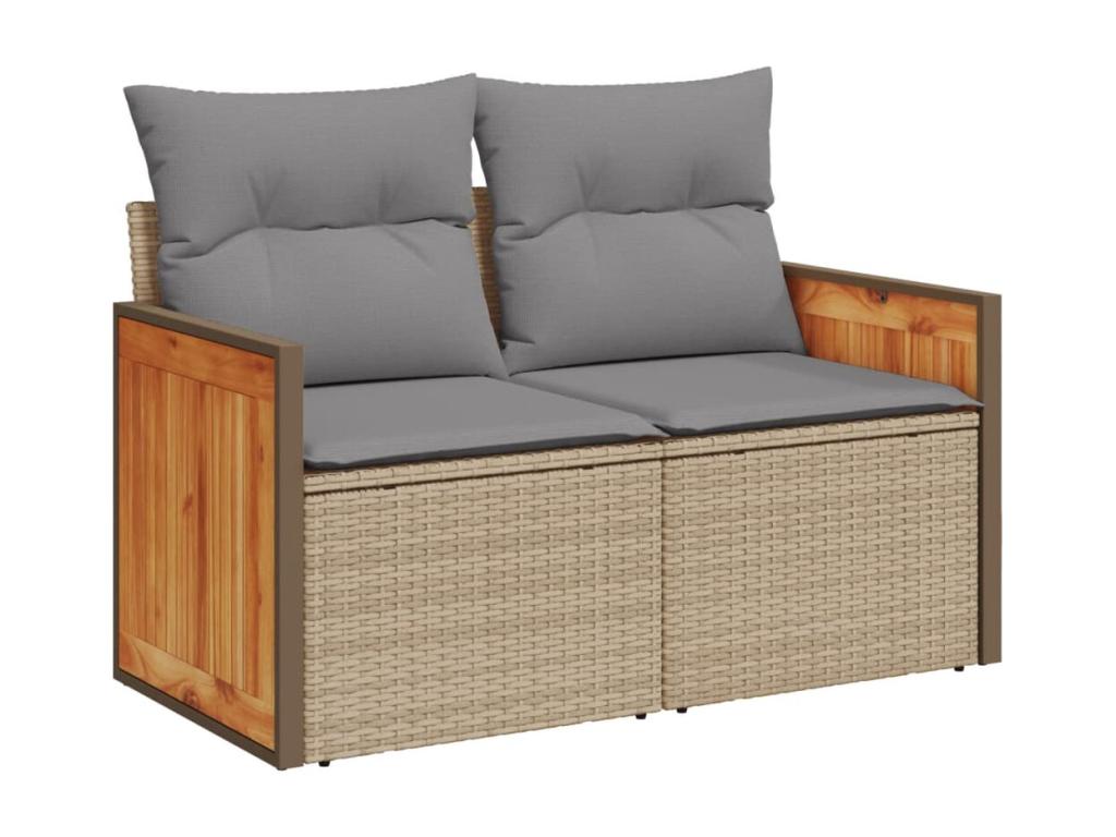 5-piece garden furniture set with cushions, beige woven resin BWNF68759