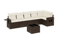7-piece garden furniture set with cushions, brown woven resin TKSG19548