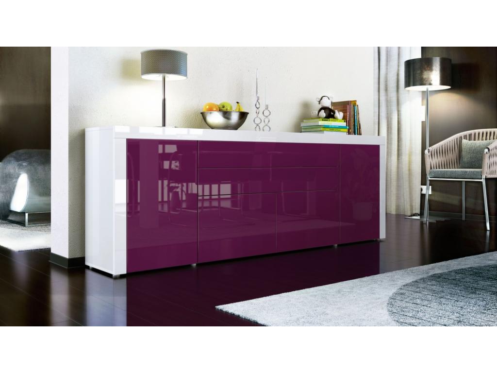 Low sideboard, white lacquer / High gloss blackberry, 200x72x35 cm, XJNF92738