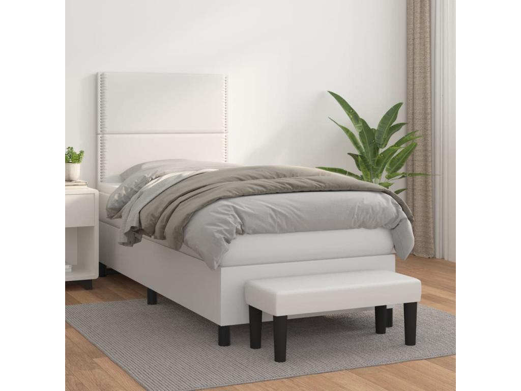 Cosymeub bed base with mattress, white, 90x190 cm, faux leather, XDHG97653
