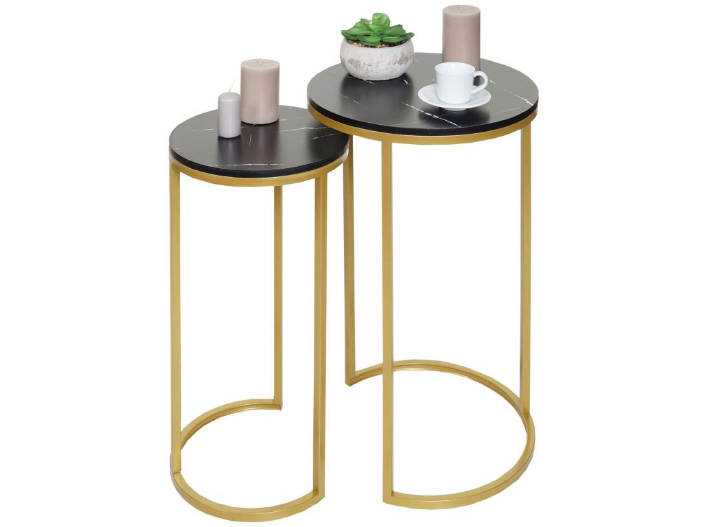 Set of 2 Luxameub-K46 side tables - Luxameub marble-effect coffee table - certified MDF - black and gold WWQV40142