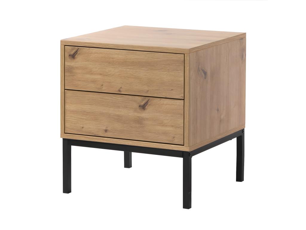 Bedside Table with 2 Drawers, Oak Finish, H50 cm - Luxameub RQHA37403