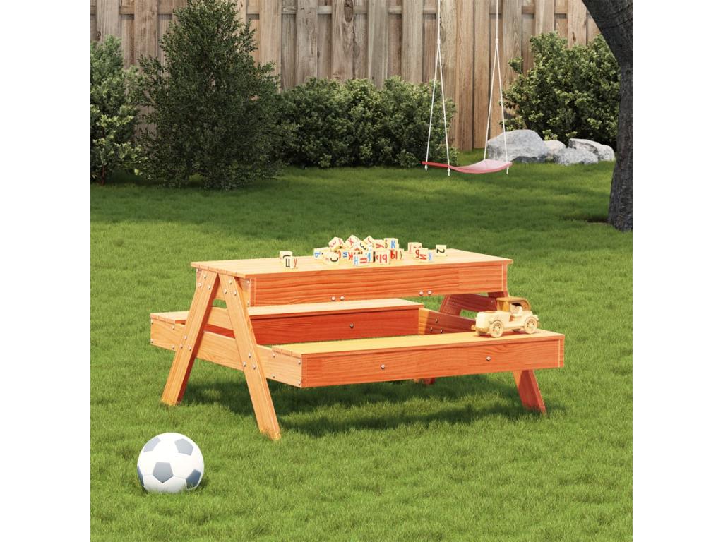 Picnic table with sandbox for children, wax brown QUFM82422