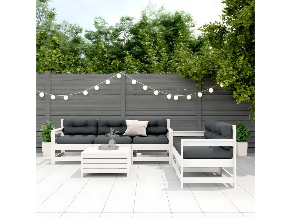 Garden furniture set with cushions, 6 pieces, white, solid pine wood, FBLA88745