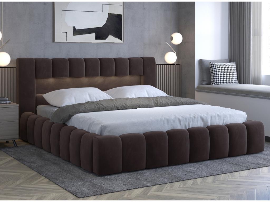 Luxameub Storage Bed - Upholstered in velvet with LED lighting - Brown - 160x200 BOGX11583