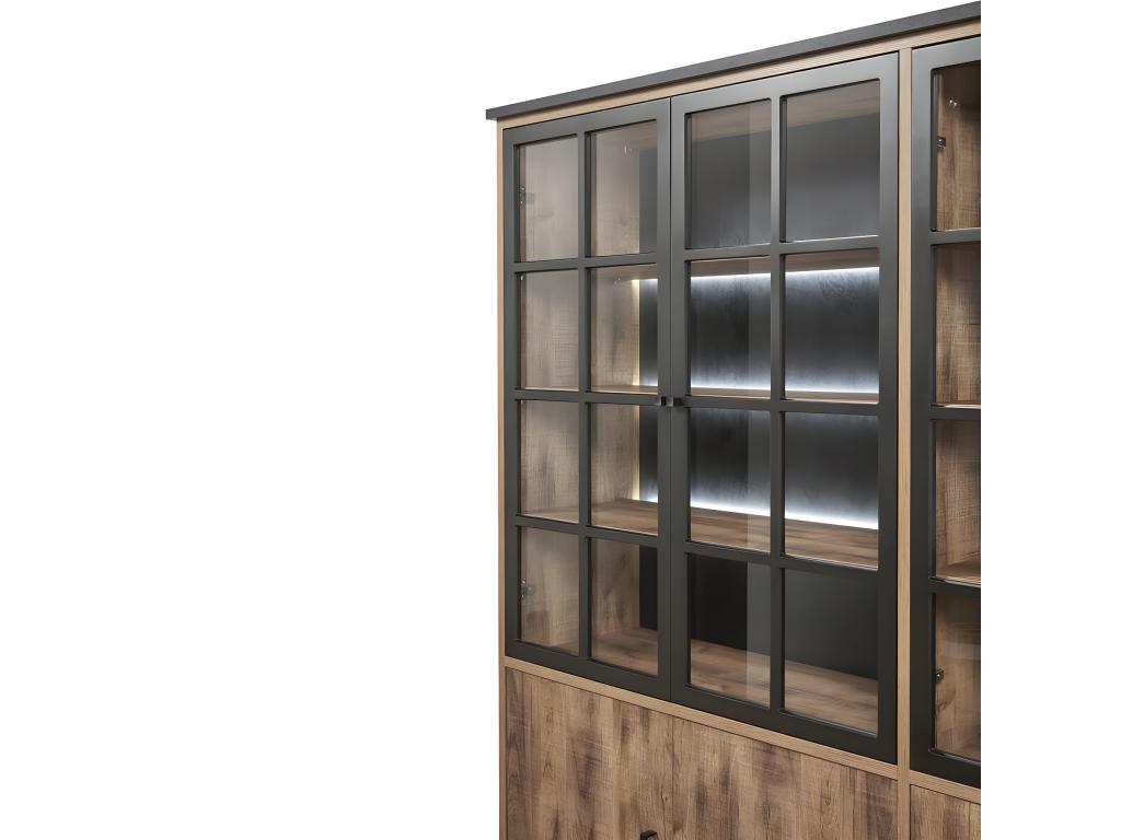 Luxameub - 8-Door Bookcase, Wood Look and Black Metal EAAW88974