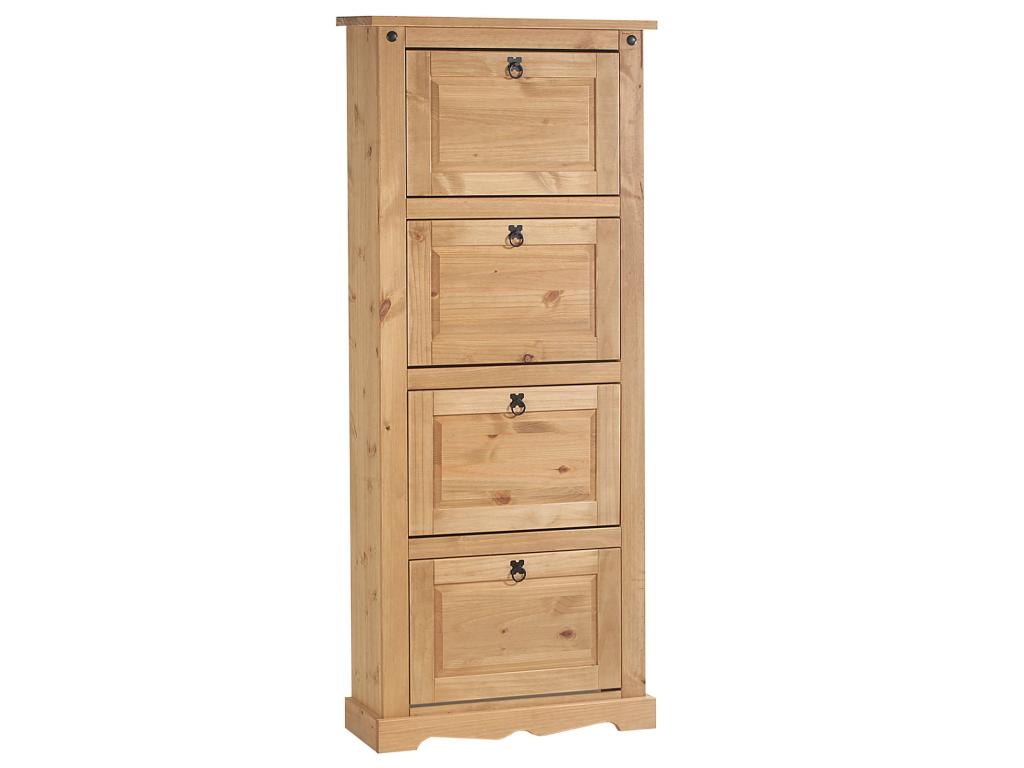 Cosymeub Mexican-style shoe cabinet with 4 drop-down doors in solid pine with a stained and waxed finish FSIE81190