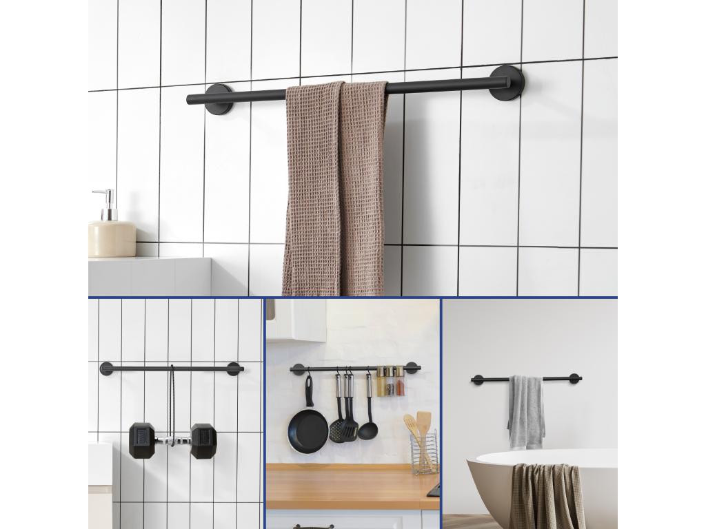2PCS Multifunctional Towel Rack in Black 304 Stainless Steel, Single-Pole Towel Holder, Suitable for Bathroom/Sanitary Towels/Kitchen JFQP77640