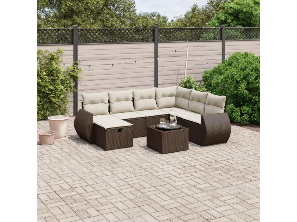 8-piece garden furniture set with brown resin wicker cushions MZZO37598