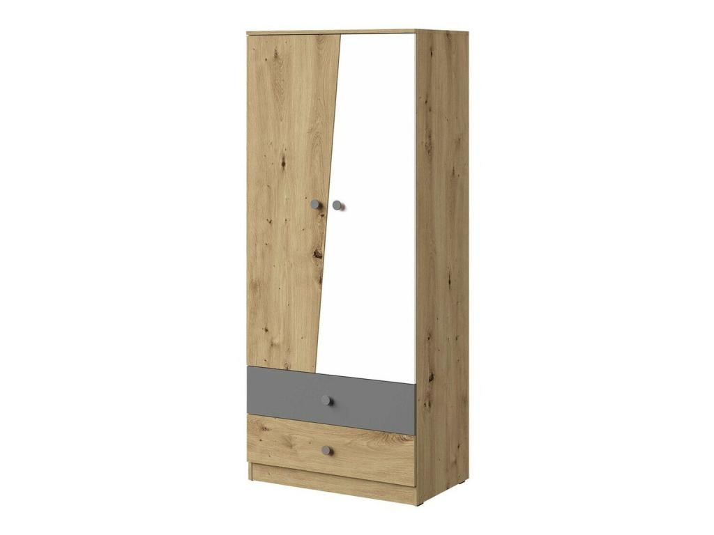 Luxameub 100 Oak Wardrobe - Grey - White 191x80x50cm Number of shelves: 3 ZBMA20788