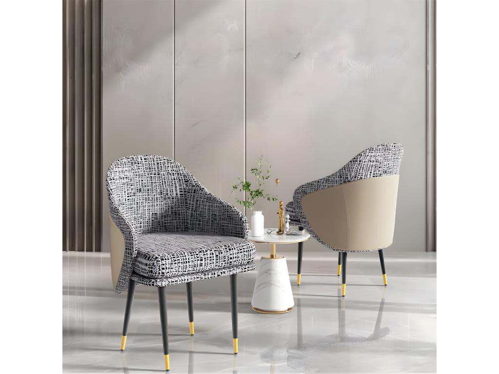 Set of 2 Linen Dining Chairs with Metal Legs - Light Grey and Beige - Modern Upholstered Seat with Fabric Covering CSVX97634