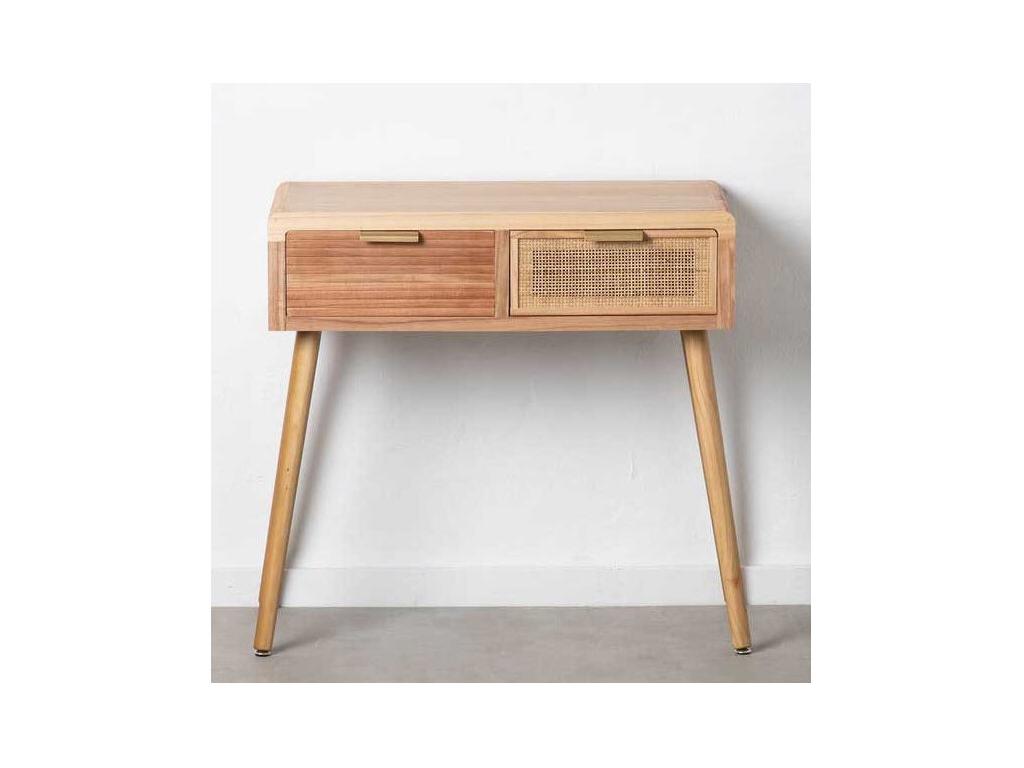 Console table with 2 drawers, wood/rattan - Luxameub CJKI17681