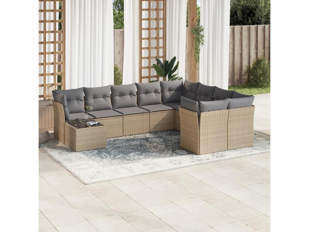 10-piece beige resin wicker garden furniture set with cushions OKPM99912