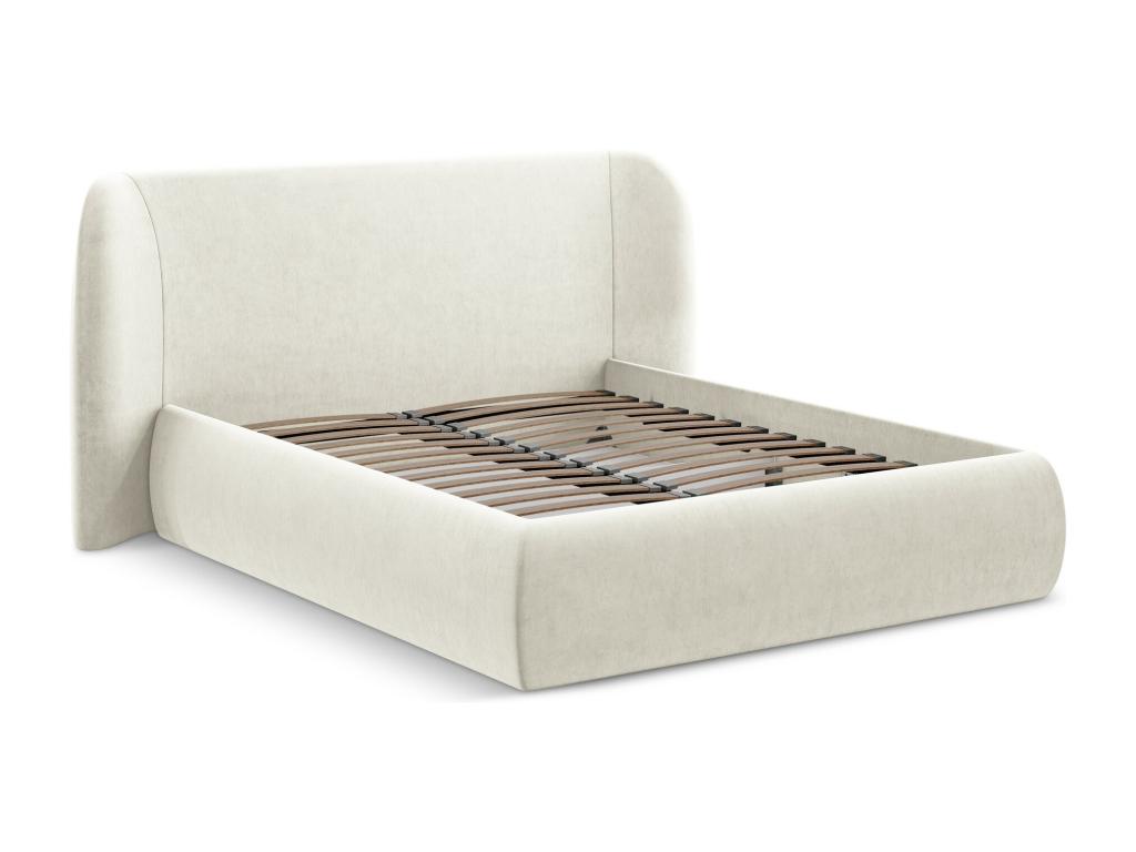 Velvet storage bed 140x200 - light beige - Luxameub POXQ73630
