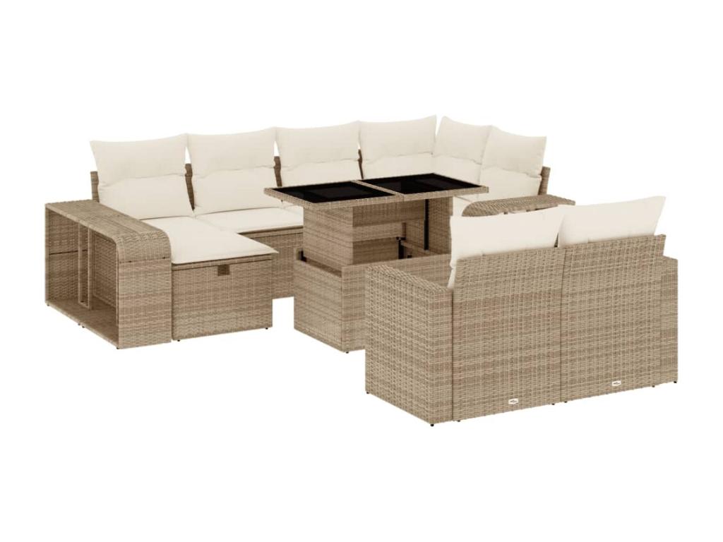 11-piece garden furniture set with beige resin wicker cushions YNYJ67045