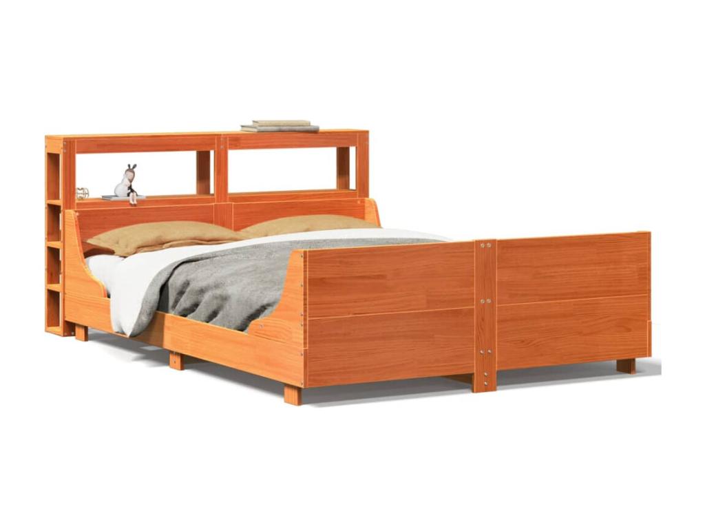 Bed frame without mattress brown wax 140x190cm solid pine wood EVEL32158