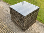 PE Rattan Garden Dining Furniture with Sofa, Side Table, Gas Fireplace Table, MéLuxameub Dark Grey JQEZ39723