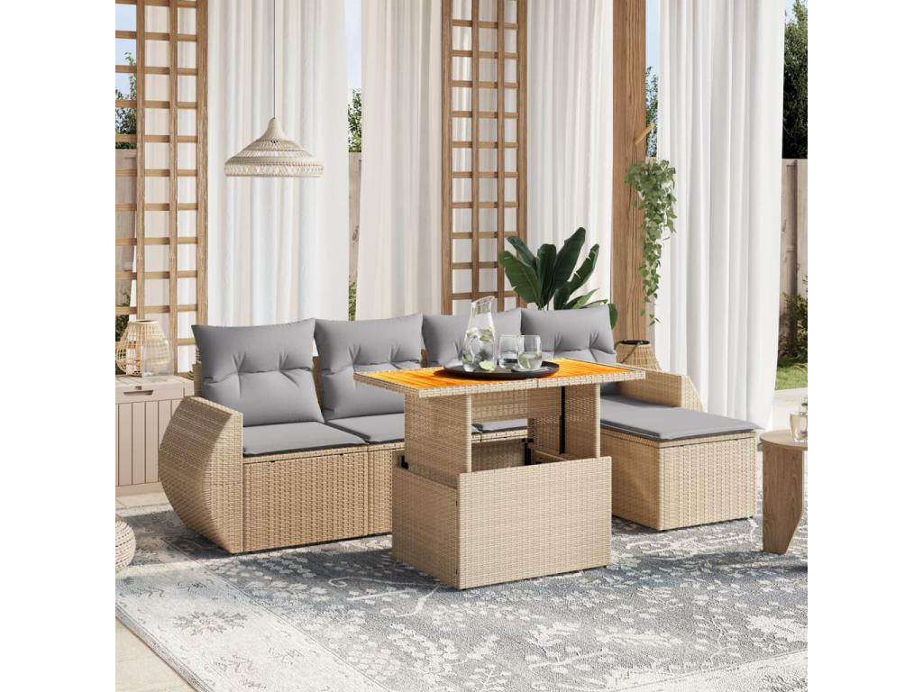 6-piece beige resin wicker garden furniture set with cushions GSZQ00290