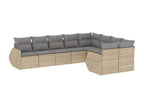 9-piece garden furniture set with cushions, beige woven resin FJTH53495